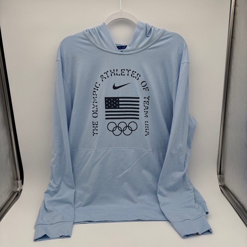 NWT Mens Size L Celestine Blue Nike USA Restore DriFit Yoga Lightweight Hoodie